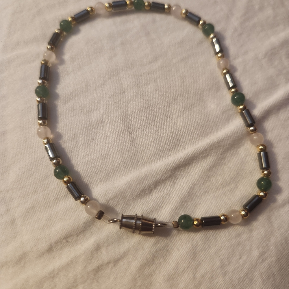 Green and Gold Beaded 9.5 Inch Anklet